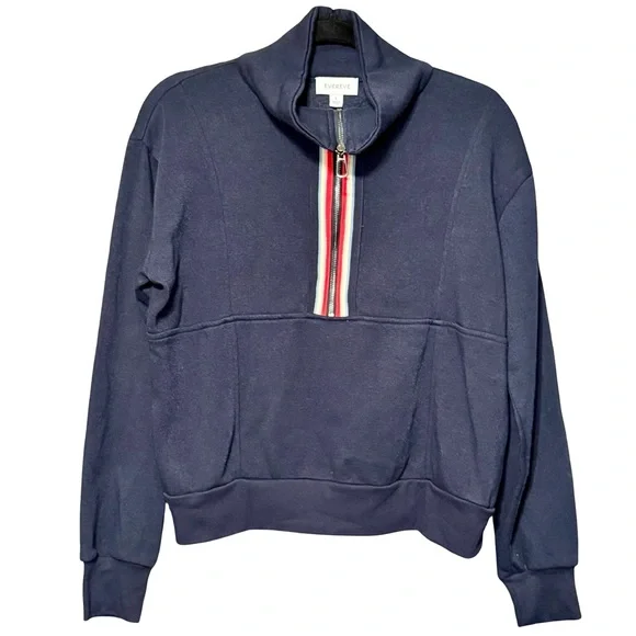 Evereve Chelsea Half Zip Long Sleeve Navy Blue Rainbow Zip Sweatshirt Small - Picture 5 of 14